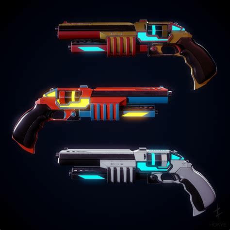 3d model cyberpunk style gun futuristic revolver style pistol vr ar