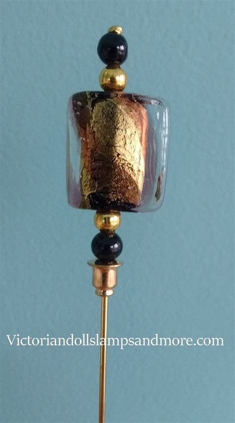 Lapel Pin 3 Inch Lampwork Glass Bead In Gold With Gold