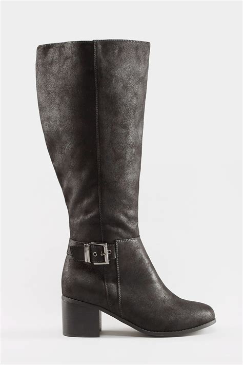 black knee high buckle heeled boots in eee fit wide fitting sizes 4eee to 10eee