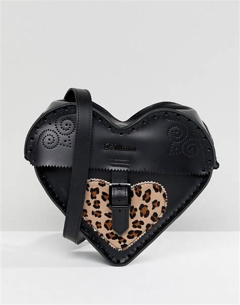 dr martens leather heart cross body bag  leopard contrast  black lyst
