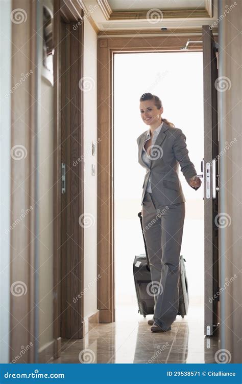 business woman entering hotel room stock image image