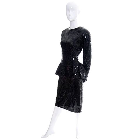 lillie rubin vintage dress 1980s luxe black sequins peplum for sale at