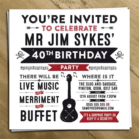 personalised guitar party invite     alphabet