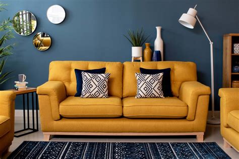 seater highback yellow fabric sofa fjord living room decor gray