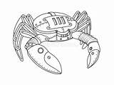Coloring Crab Steampunk Vector Book Style Illustration Fish Stock Mechanical Animal Adult Preview Royalty sketch template