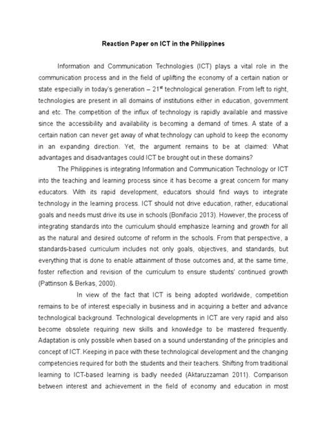 reaction paper  ict   philippines educational technology