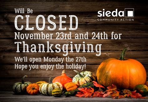 closed  thanksgiving sieda community action