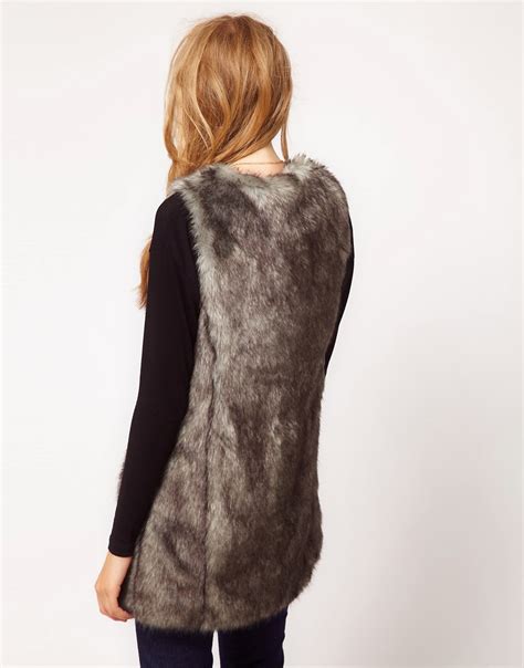 asos asos grey long faux fur gilet  asos