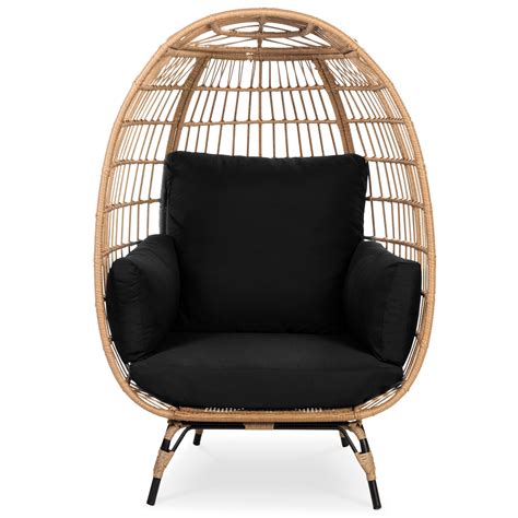 choice products wicker egg chair oversized indoor outdoor patio lounger  steel frame
