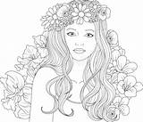 Coloring Pages Girl Beautiful Girls Adult Flowers Cute Printable Vector Cool Royalty Print Colouring Teenage Book Illustration Preview Popular sketch template