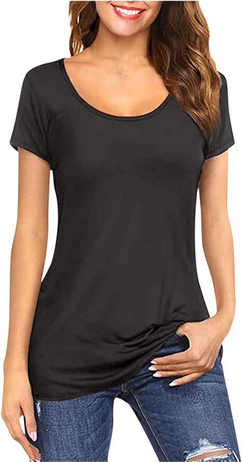 basic tees for women fitted short sleeve t shirt stretchy bodycon solid