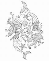 Coloring Mermaid Pages Mermaids Kids Two Printable Adult Drawn Hand Template Sea Drawing Book Realistic Arthearty Sketch Beautiful sketch template
