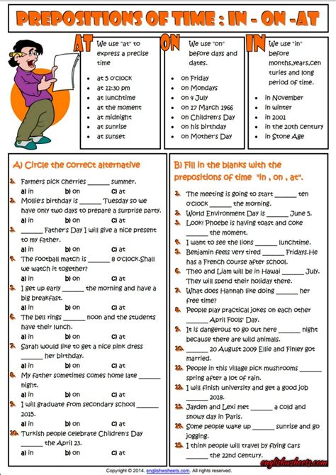 worksheet  preposition  time printable worksheets