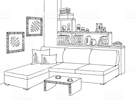 black  white illustration black  white living room clipart