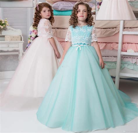 2017 two pieces lace flower girl dresses for weddings vintage pageant