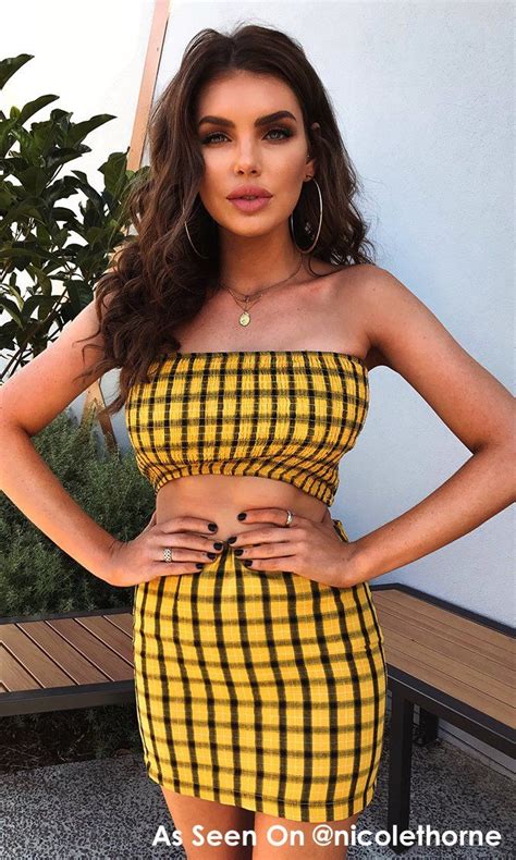 Flying Free Yellow Black Check Plaid Pattern Strapless Smocked Crop Top
