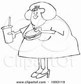 Woman Overweight Outlined Soda Carrying Hamburger Clipart Illustration Djart Royalty Food Vector Eating Fat Fast sketch template