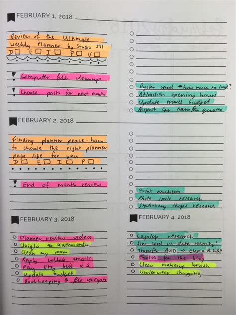 color coded weekly spread  highlighters   pretty simple