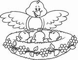 Bird Nest Coloring Pages Mother Babies Her Surprised Color sketch template