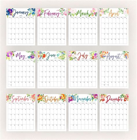 printable wall calendar bundle editable floral watercolor