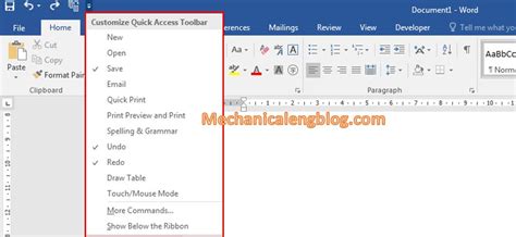 customize  quick access toolbar  microsoft word pedalaman