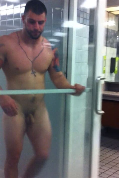 muscle tattoed hunk coming out the showers my own