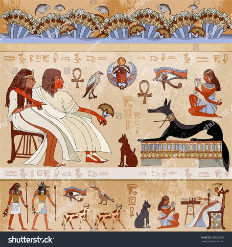 Ancient Egypt Scene Egyptian Gods Pharaohs Stock Vector