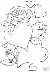 Coloring Roses Pages Hearts Printable Drawing sketch template