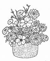 Coloring Flowers Flower Pages Detailed Bouquet Printable Drawing Basket Print Wildflower Colouring Adult Color Bunch Adults Books Embroidery Baskets Google sketch template