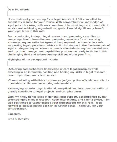 legal assistant cover letter templates  ms word