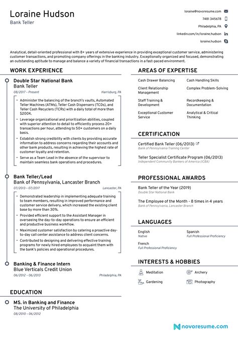 bank teller resume examples updated