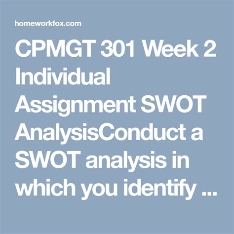cpmgt  week  individual assignment swot analysis swot analysis