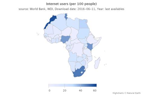 africa internet users  map populationdatanet
