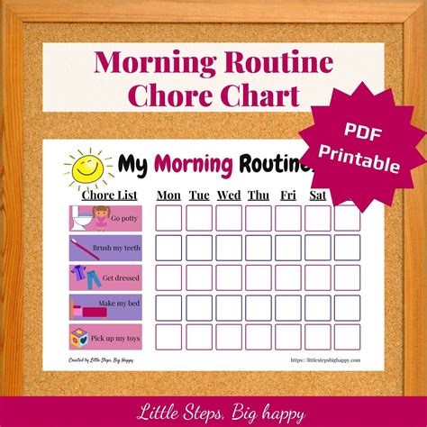 printable morning routine chart  kids chore list  pictures