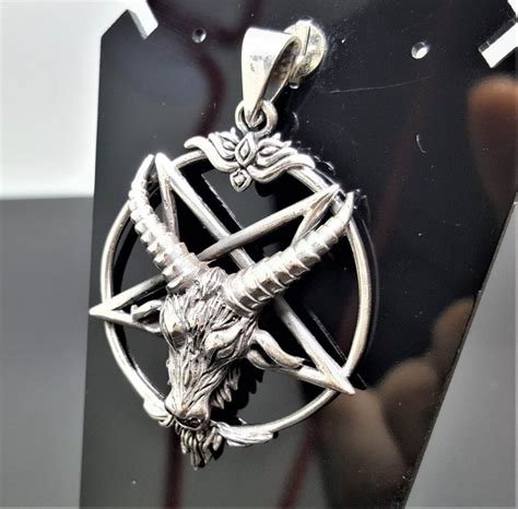 Sterling Silver 925 Pentagram Star Ram S Head Occult Pendant Sacred