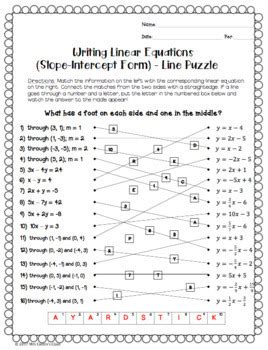 linear equations slope intercept form  puzzle activity tpt