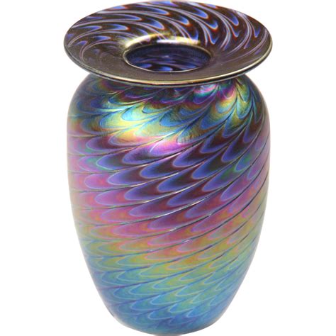 Rainbow Iridescent Small Art Glass Vase Signed And Dated From Mfas