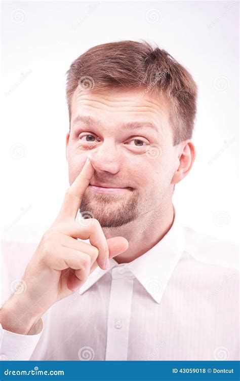 silly man picking  nose stock photo image  male