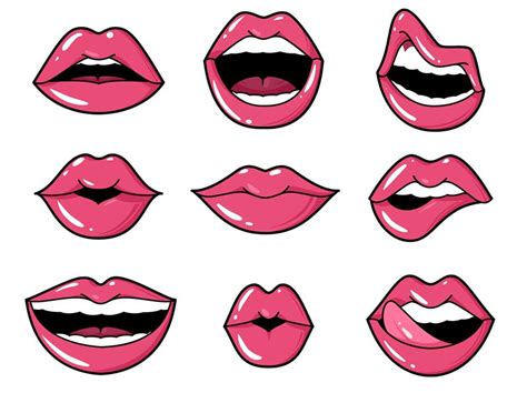 lips patches pop art sexy kiss smiling woman mouth with red lipstick