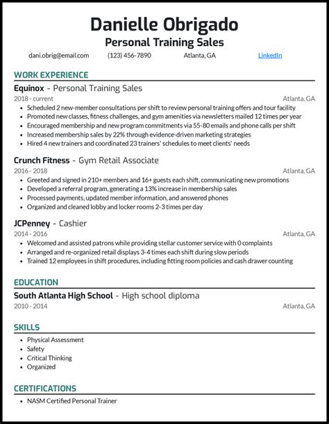 personal trainer resume examples