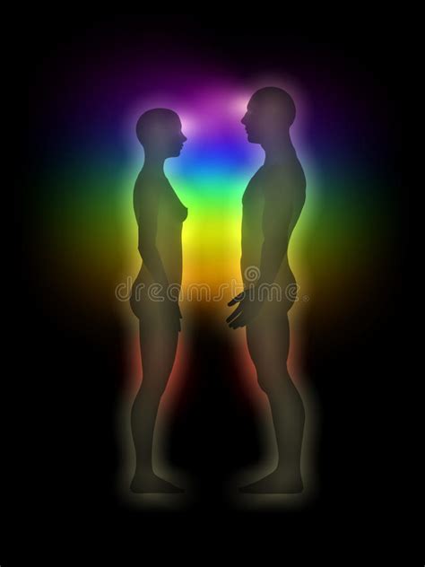 Woman And Man Silhouette With Aura Chakras Energ Stock Illustration