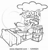 Man Bed Cartoon Sick Resting Clipart Really Cloud Him Over Illustration Cold Royalty Toonaday Lineart Outline Vector Clip Leishman Ron sketch template