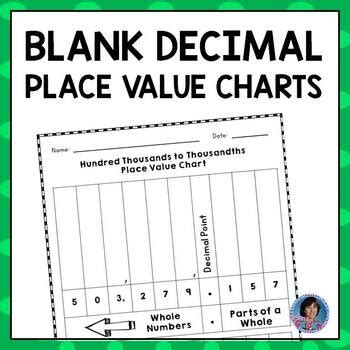 blank place  chart  decimals printable  tpt