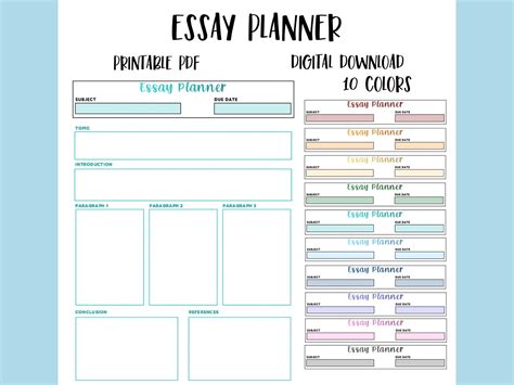 printable essay planner writing template college essay etsy