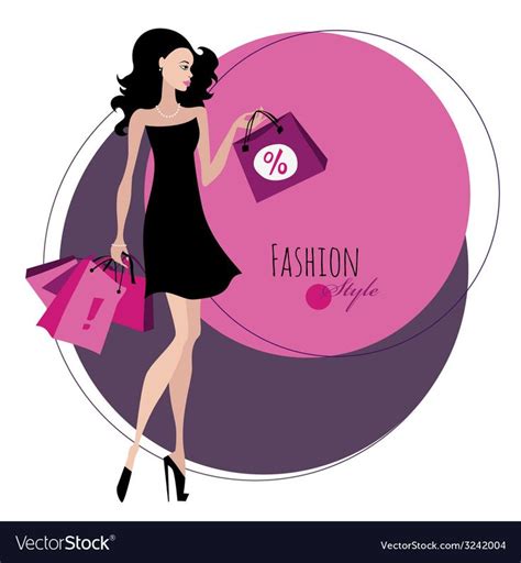 Fashion Girl Woman With Shopping Bags Vector Illustration Download A