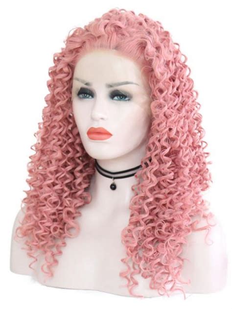 Gorgeous Pink Curly Long Lace Front Wig Synthetic Wigs Babalahair
