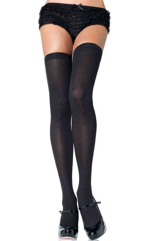 opaque black plus size thigh high stockings costume hosiery