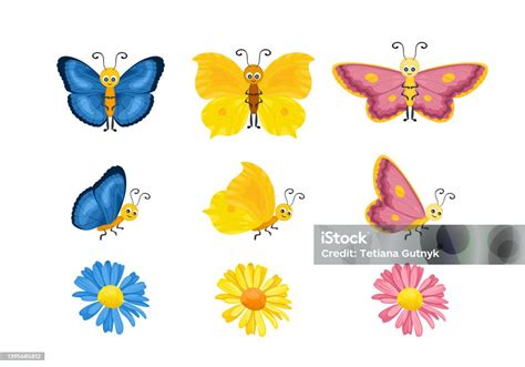 Ilustración De Lindo Juego De Mariposas De Dibujos Animados Mariposas Y