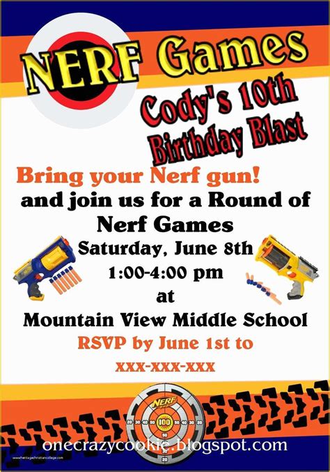 nerf invitation template   nerf gun party invitations printable