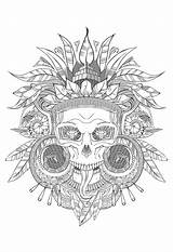 Coloring Skull Aztec Pages Adults Death Grey Shades Adult Color Gray Printable Book Mayans Incas Halloween Incredible Aztecs Template Tattoo sketch template